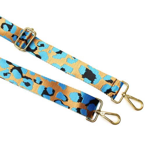 Leopard pattern Handbag Strap, Turquoise, Gold, 40 mm