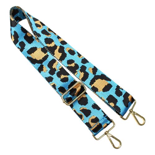 Leopard patterned Wide Handbag Strap, Turquoise, Silver, 50 mm