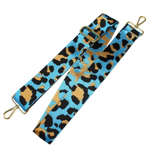 Leopard patterned Wide Handbag Strap, Turquoise, Silver, 50 mm