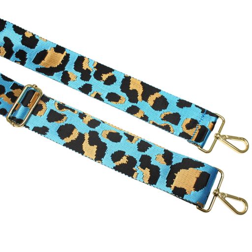 Leopard patterned Wide Handbag Strap, Turquoise, Silver, 50 mm