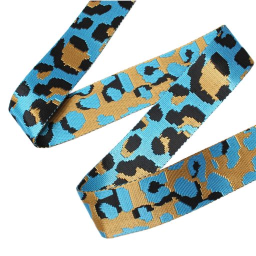 Leopard patterned Wide Handbag Strap, Turquoise, Silver, 50 mm