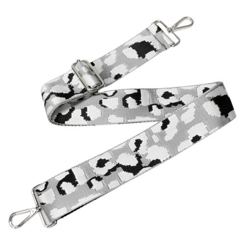 Leopard patterned Wide Handbag Strap, White-Black, 50 mm
