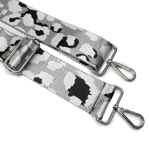 Leopard patterned Wide Handbag Strap, White-Black, 50 mm