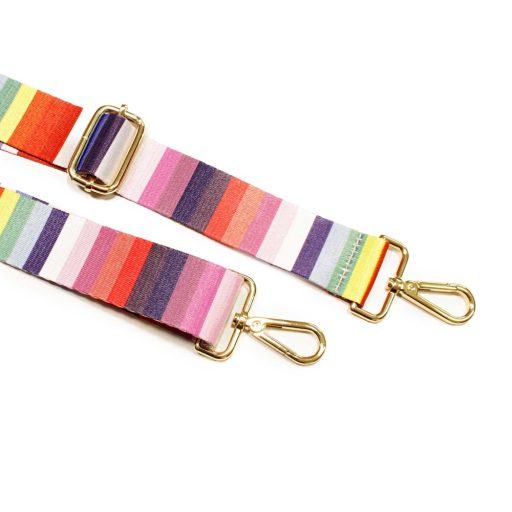 Rainbow Coloured, Wide Handbag Strap, 40 mm, Gold