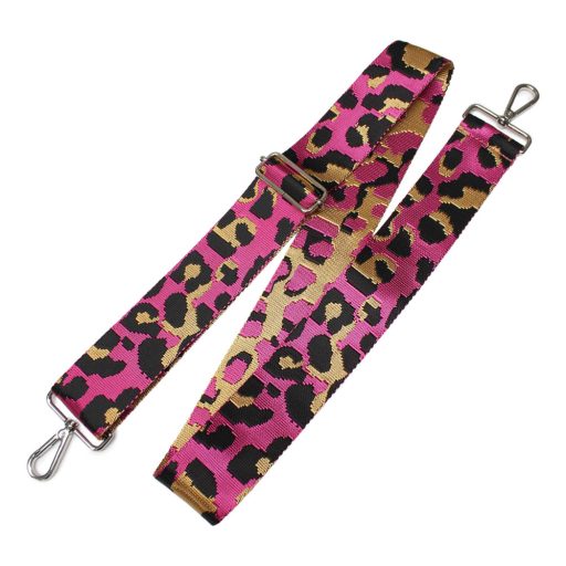 Leopard patterned Wide Handbag Strap, Silver, 50 mm