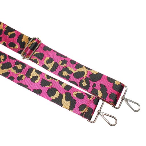 Leopard patterned Wide Handbag Strap, Silver, 50 mm