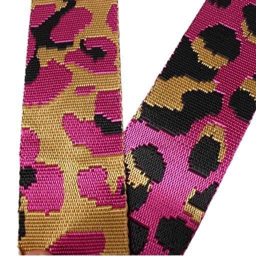 Leopard patterned Wide Handbag Strap, Silver, 50 mm