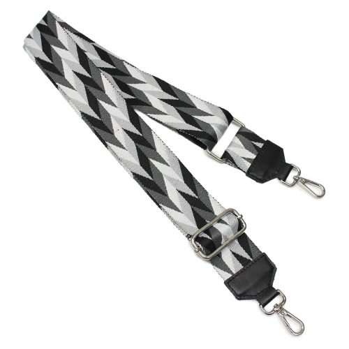 Black -grey bag strap with leather adjustments.