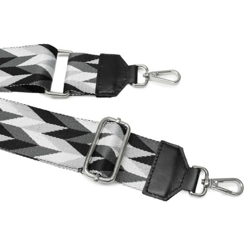Black -grey bag strap with leather adjustments.