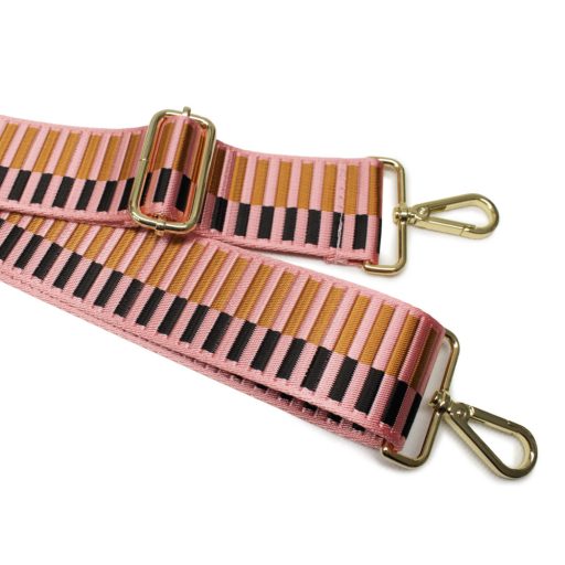 Pink Beige Striped Wide Handbag Strap, 50 mm, gold