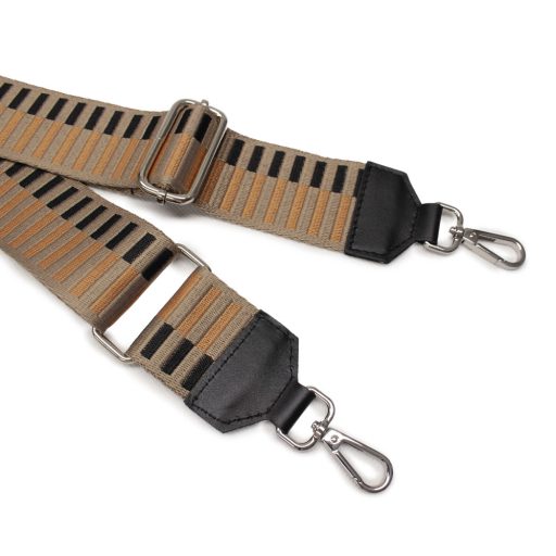 Barna Striped Bag Strap with Leather, 5 cm wide