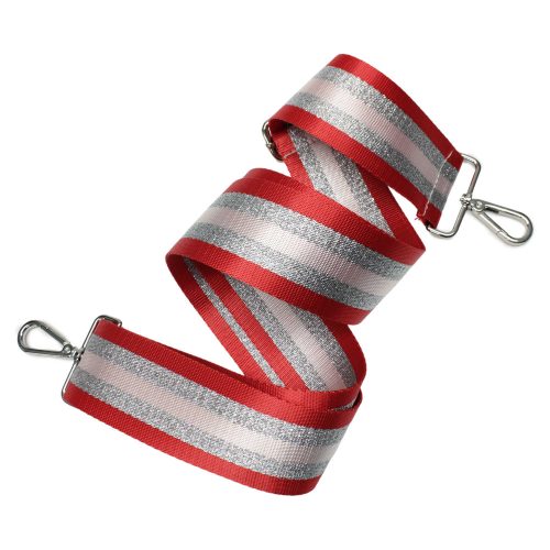 Red Silver Striped Wide Handbag Strap, 50 mm