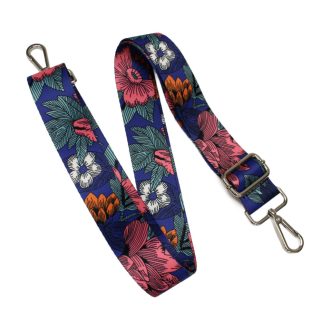 Virágmintás széles táskafül, nikkel, 40 mm