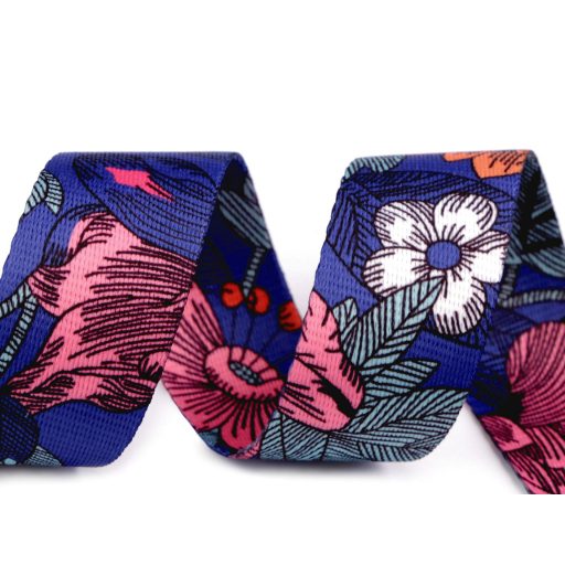 Virágmintás széles táskafül, nikkel, 40 mm