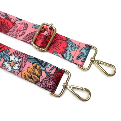 Bag strap with floral pattern, 4 cm, gold