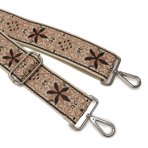 Flower patterneded Wide Handbag Strap, Beige, Nickel, 50 mm