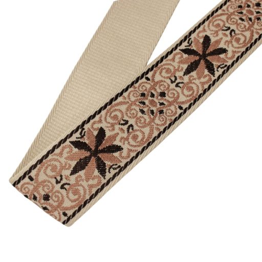 Flower patterneded Wide Handbag Strap, Beige, Nickel, 50 mm