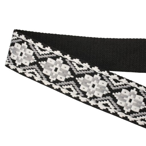 Flower patterneded Wide Handbag Strap, Black, Nickel, 50 mm