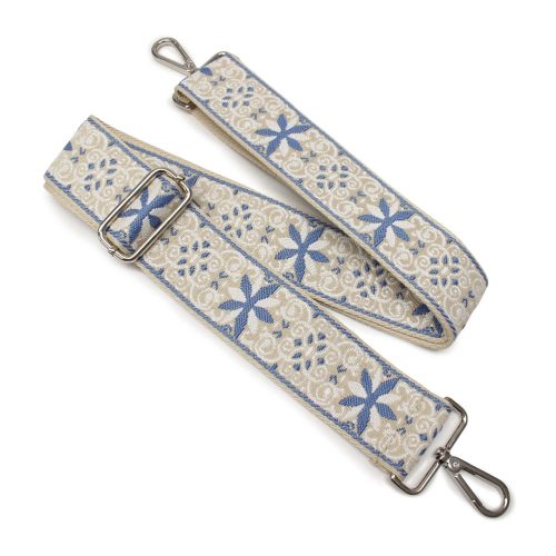 Flower patterneded Wide Handbag Strap, Blue, Nickel, 50 mm