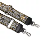 Flower Patterned Bag Strap with Leather, Mustard Yellow, 5 cm wide