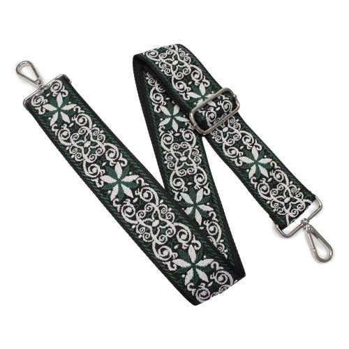 Flower patterneded Wide Handbag Strap, Green, Nickel, 50 mm