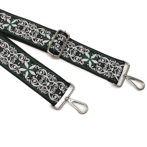 Flower patterneded Wide Handbag Strap, Green, Nickel, 50 mm