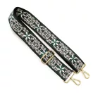 Flower patterneded Wide Handbag Strap, Green, Nickel, 50 mm