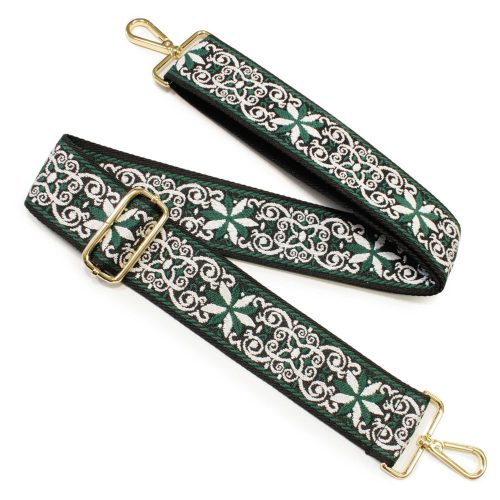 Flower patterneded Wide Handbag Strap, Green, Gold, 50 mm