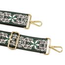 Flower patterneded Wide Handbag Strap, Green, Gold, 50 mm