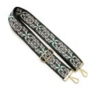 Flower patterneded Wide Handbag Strap, Green, Gold, 50 mm