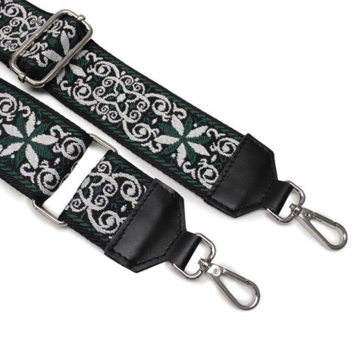 Flower Patterned Bag Strap with Leather, Mustard Yellow, 5 cm wide