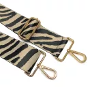Zebra patterned Wide Handbag Strap, Black-Beige, gold 50 mm