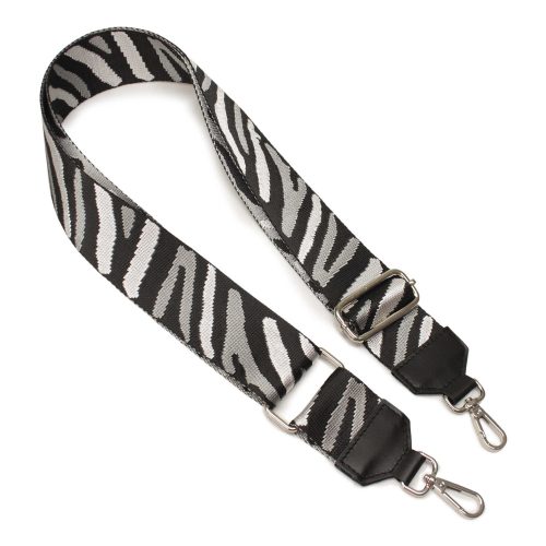 Zebra mintás, fekete táska pánt bőrrel, 5 cm széles