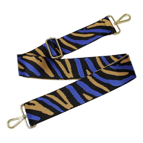 Zebra patterned Wide Handbag Strap, Blue-Black, 50 mm