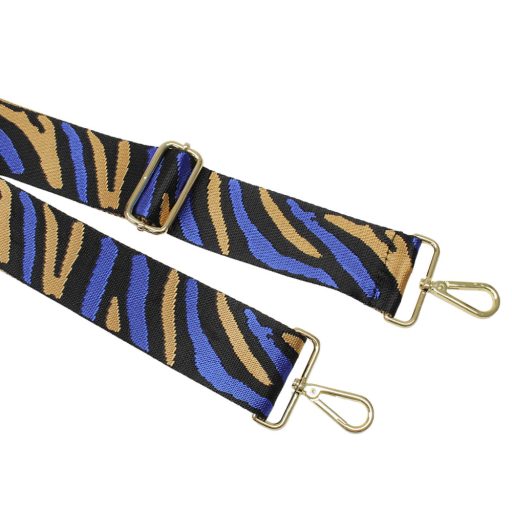 Zebra patterned Wide Handbag Strap, Blue-Black, 50 mm
