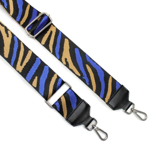 Zebra pattern wide bag strap, blue
