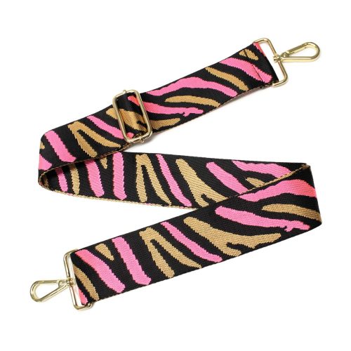 Zebra patterned Wide Handbag Strap, Black-Pink, 50 mm