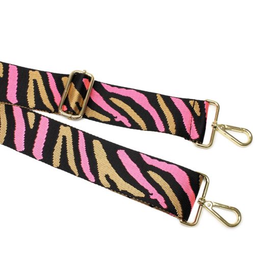 Zebra patterned Wide Handbag Strap, Black-Pink, 50 mm