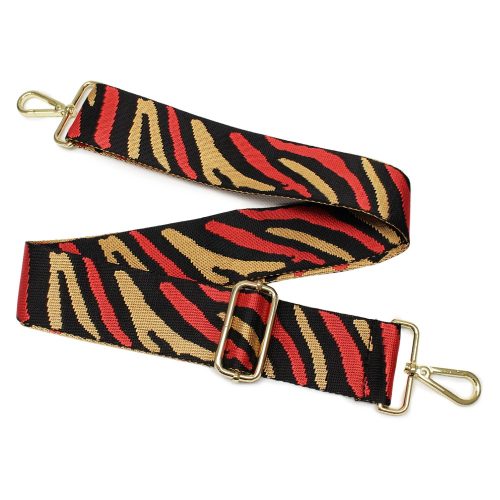 Zebra patterned Wide Handbag Strap, Black-Red, 50 mm