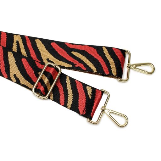 Zebra patterned Wide Handbag Strap, Black-Red, 50 mm