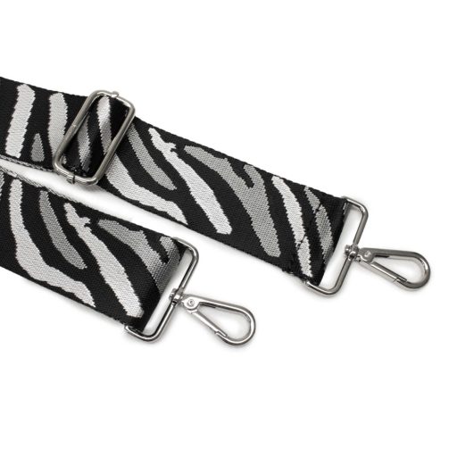 Zebra patterned Wide Handbag Strap, Black-White, 50 mm
