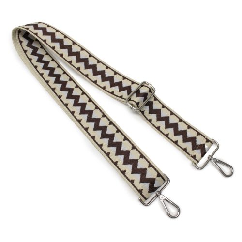 Zig Zag Wide Handbag Strap, Beige, Nickel, 50 mm