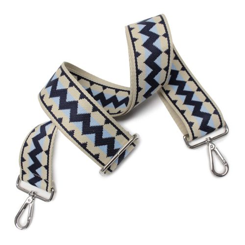 Zig Zag Wide Handbag Strap, Blue, Nickel, 50 mm