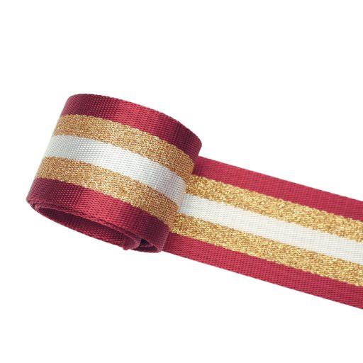 Striped Woven Webbing, Burgundy-Gold, 50 mm