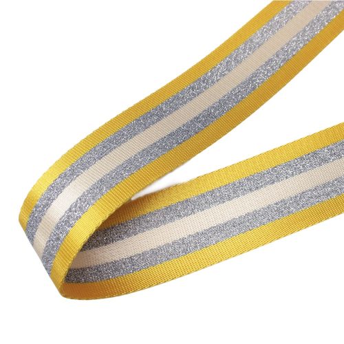 Striped Woven Webbing, Yellow-Silver, 50 mm