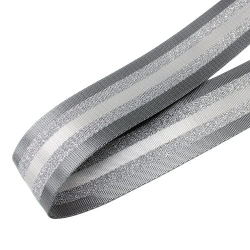 Striped Woven Webbing, Grey-Silver, 50 mm