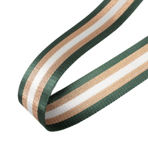 Striped Woven Webbing, Green-Gold, 50 mm