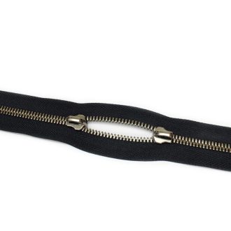 Polished YKK Zipper, Brass coloured, Black, T5