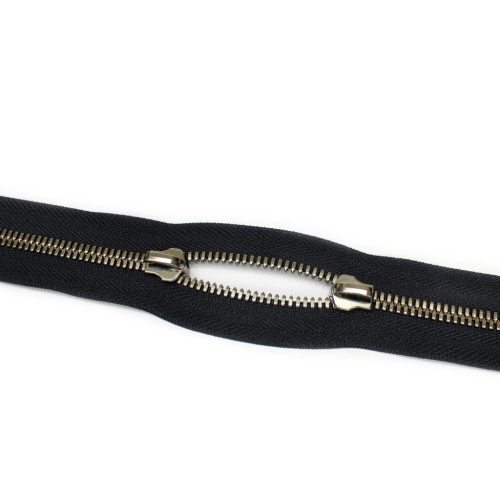 Polished YKK Zipper, Brass coloured, Black, T5