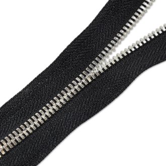 Polished YKK Zipper, Nickel, Black, T5